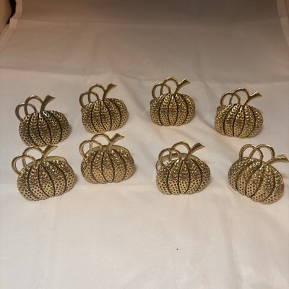 Set of 8 Gold Pumpkin Napkin Rings 2” Metal Thanksgiving Fall Table Decor